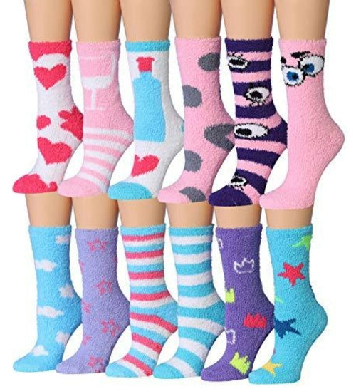 Tipi Toe Womens 12-Pairs Soft Fuzzy Anti-Skid Crew Socks Image 4