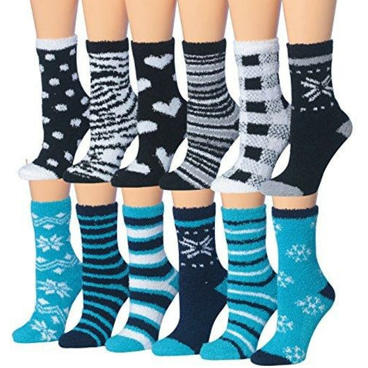 Tipi Toe Womens 12-Pairs Soft Fuzzy Anti-Skid Crew Socks Image 6