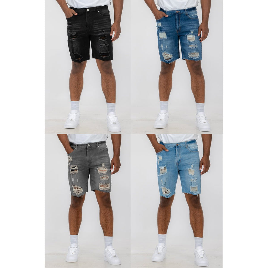 Washed Distressed Denim Shorts Image 1