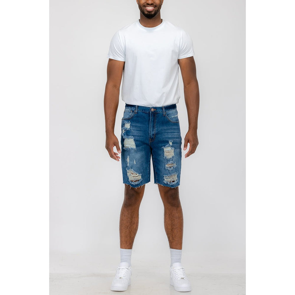 Washed Distressed Denim Shorts Image 2