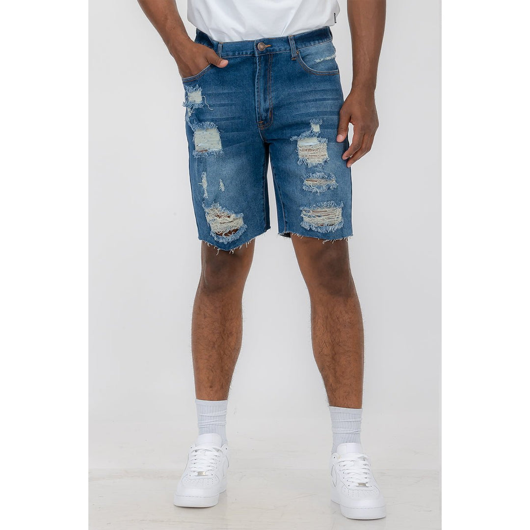 Washed Distressed Denim Shorts Image 3