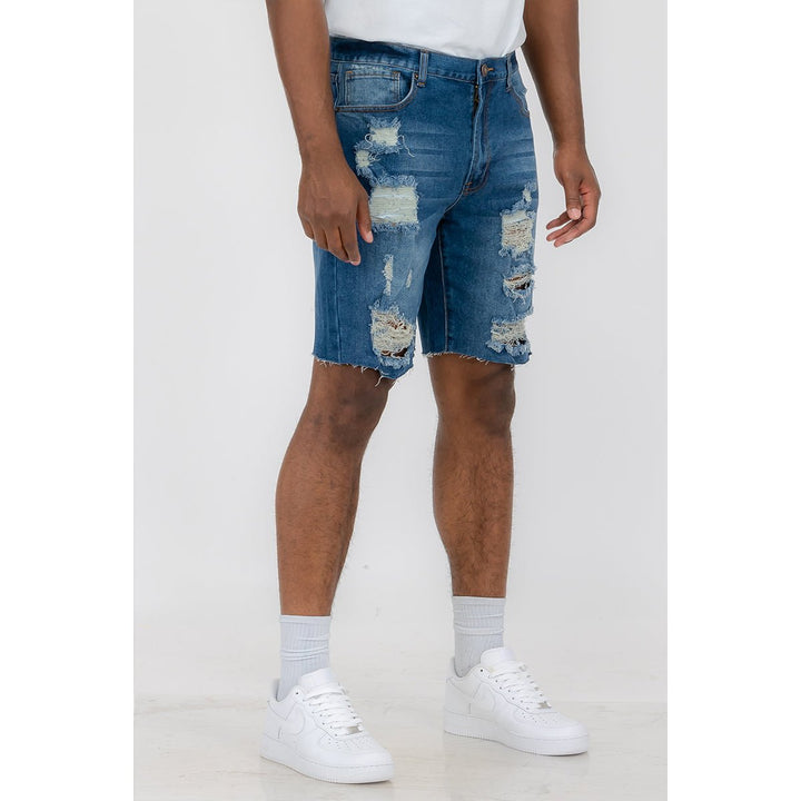 Washed Distressed Denim Shorts Image 4