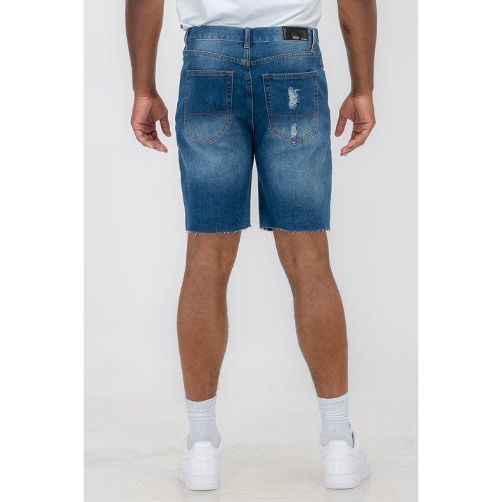 Washed Distressed Denim Shorts Image 4