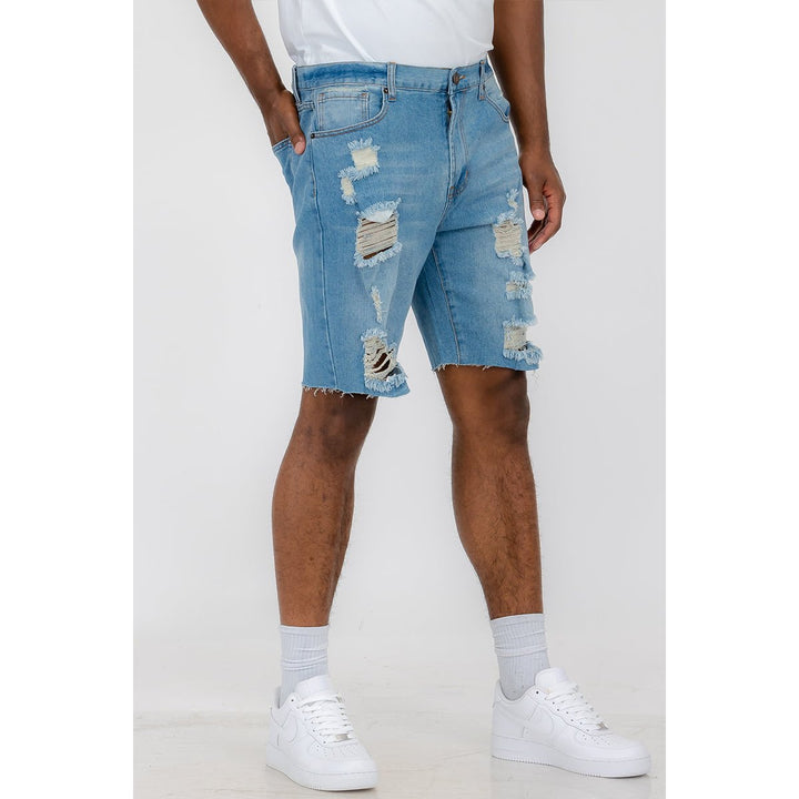 Washed Distressed Denim Shorts Image 6