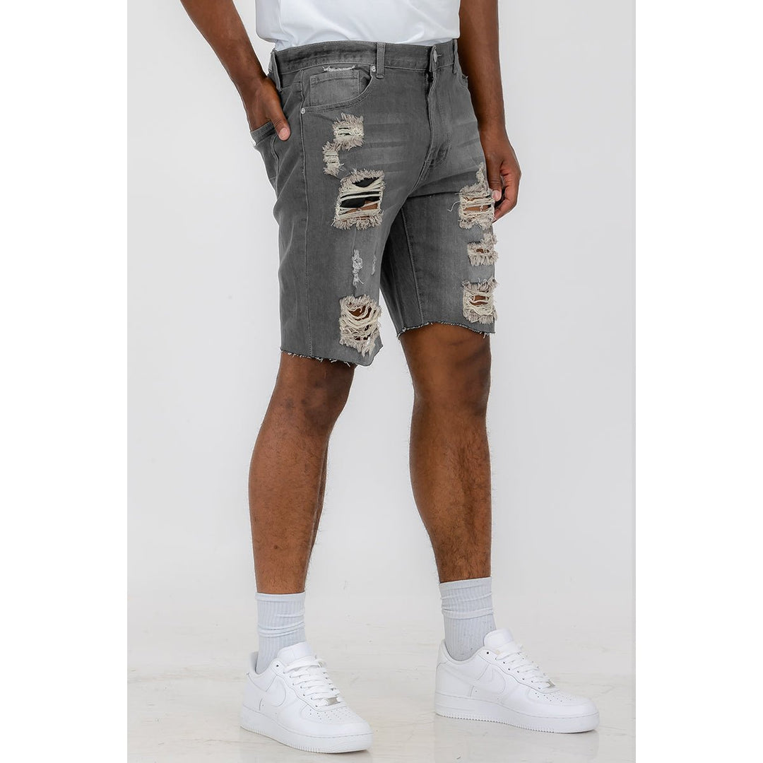 Washed Distressed Denim Shorts Image 8