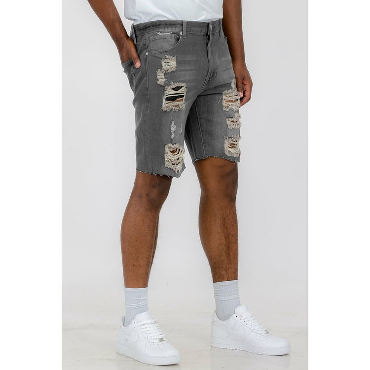 Washed Distressed Denim Shorts Image 9