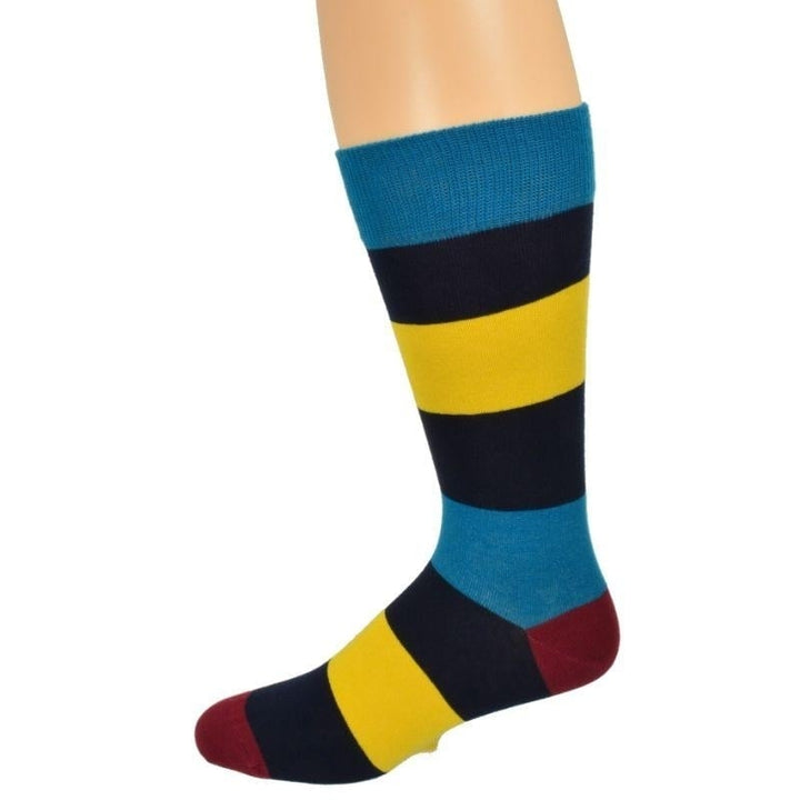 Combed Cotton Colorful Rugby Striped Patterned Mens 3 Pr. Pack Socks Image 2