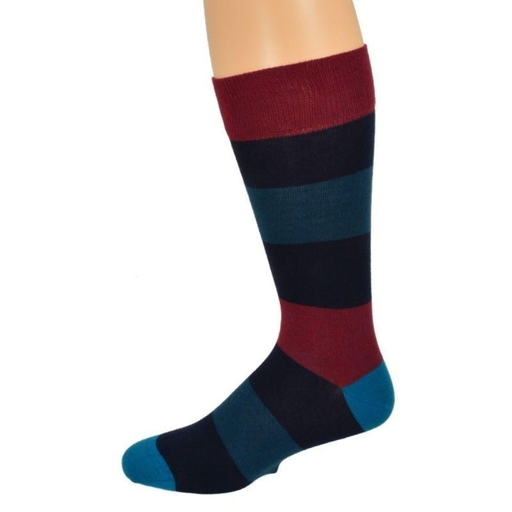 Combed Cotton Colorful Rugby Striped Patterned Mens 3 Pr. Pack Socks Image 3