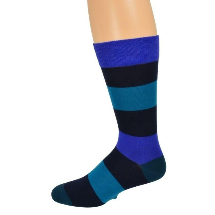 Combed Cotton Colorful Rugby Striped Patterned Mens 3 Pr. Pack Socks Image 4