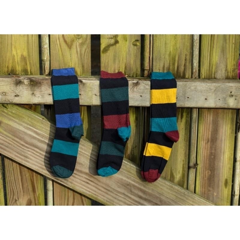 Combed Cotton Colorful Rugby Striped Patterned Mens 3 Pr. Pack Socks Image 7