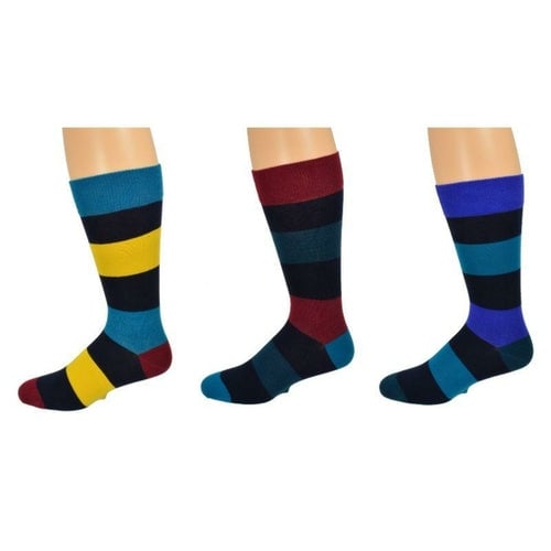 Combed Cotton Colorful Rugby Striped Patterned Mens 3 Pr. Pack Socks Image 8