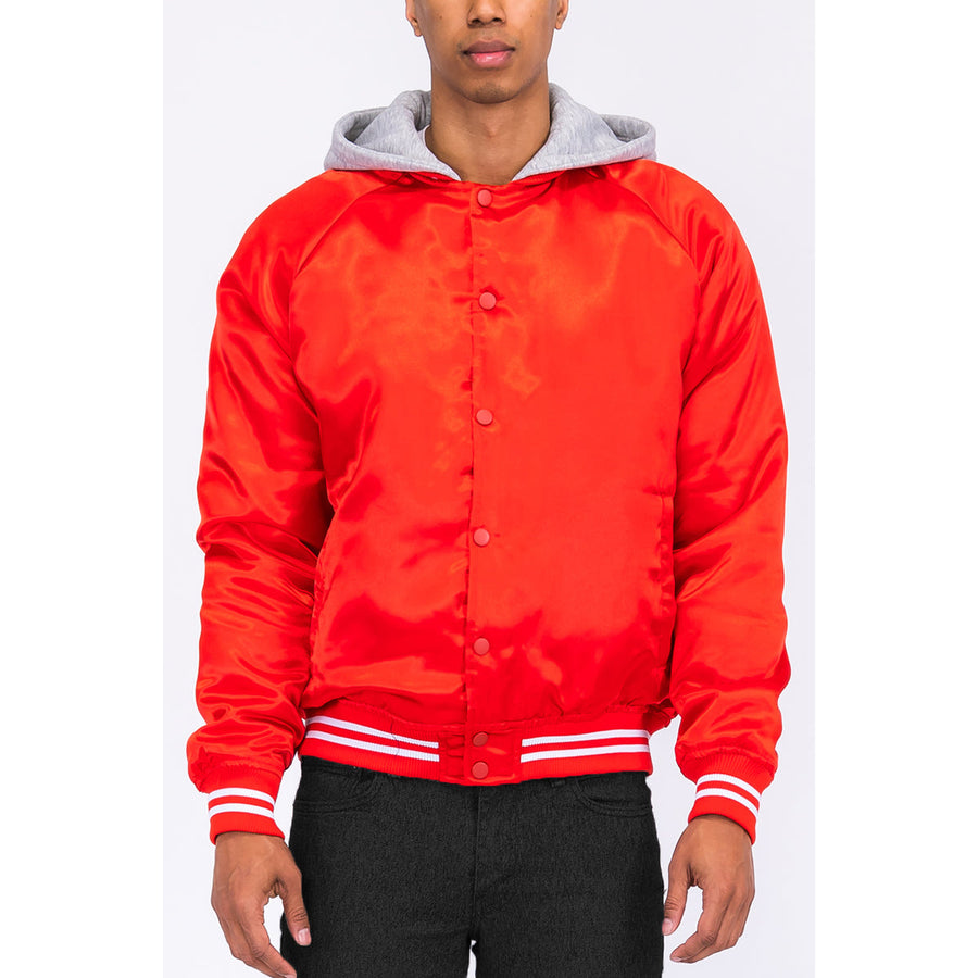 Satin Hooded Varsity Jacket Image 1