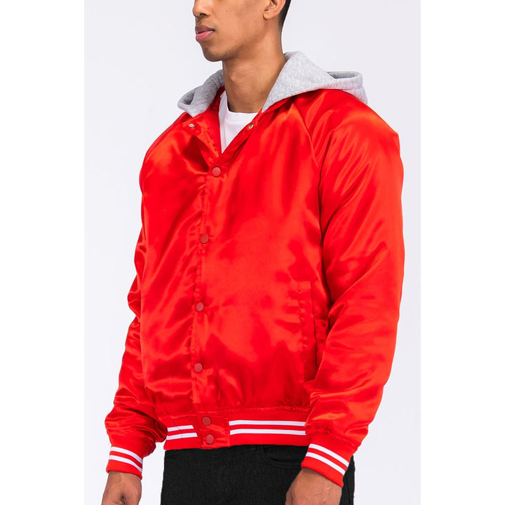 Satin Hooded Varsity Jacket Image 2