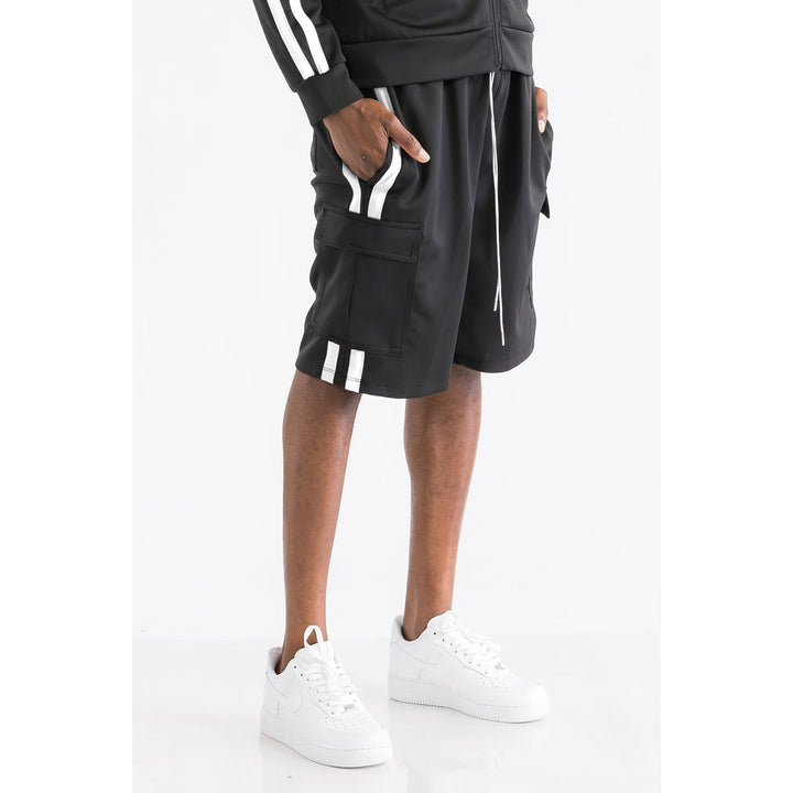 TWO STRIPE CARGO POCKET TRACK SHORTS Image 1