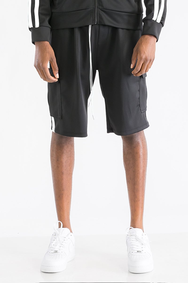 TWO STRIPE CARGO POCKET TRACK SHORTS Image 2