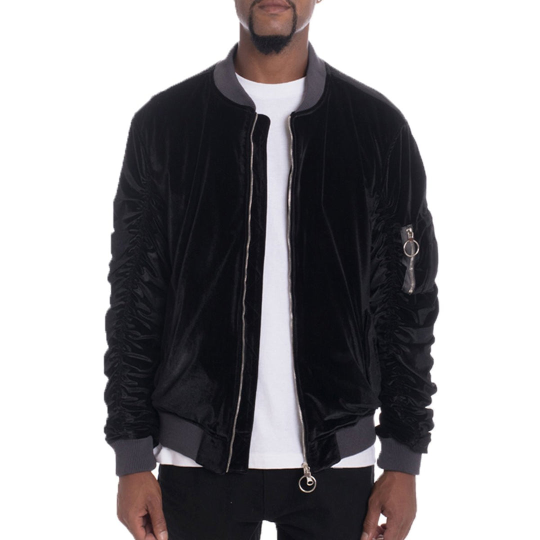 Velour Scrunched Bomber Jacket Image 3