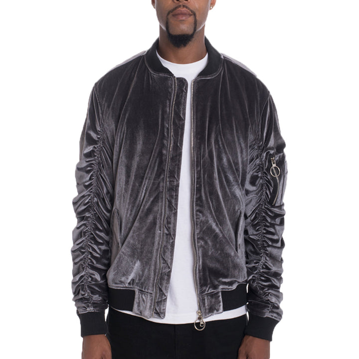 Velour Scrunched Bomber Jacket Image 4