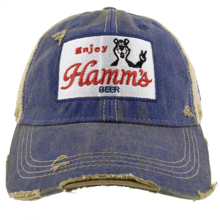 Hamms Beer Bear Vintage Mesh Trucker Snapback Hat Image 2