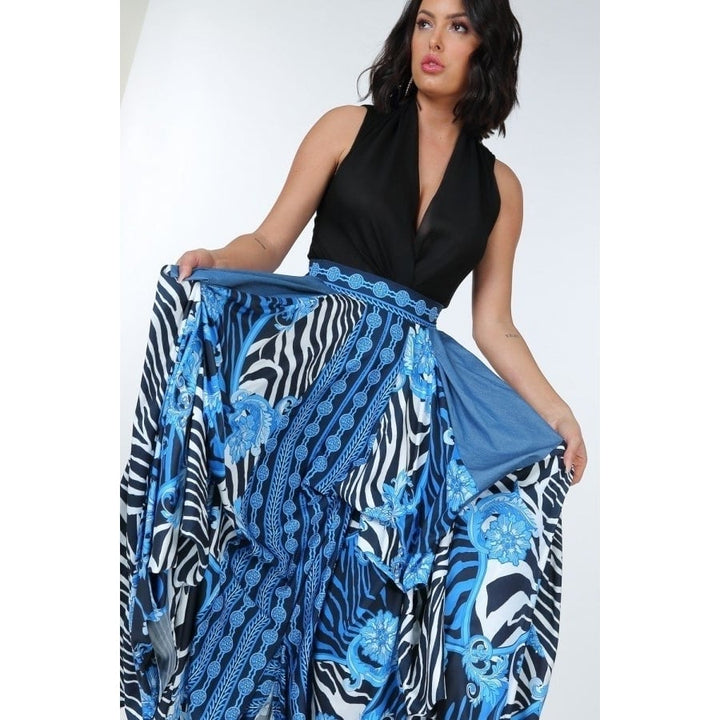 Animal Chain Print Denim Tacked Maxi Skirt In Black Gold Image 2