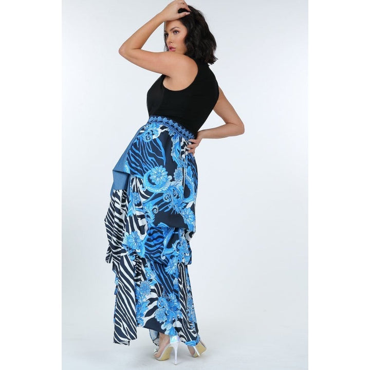 Animal Chain Print Denim Tacked Maxi Skirt In Black Gold Image 3