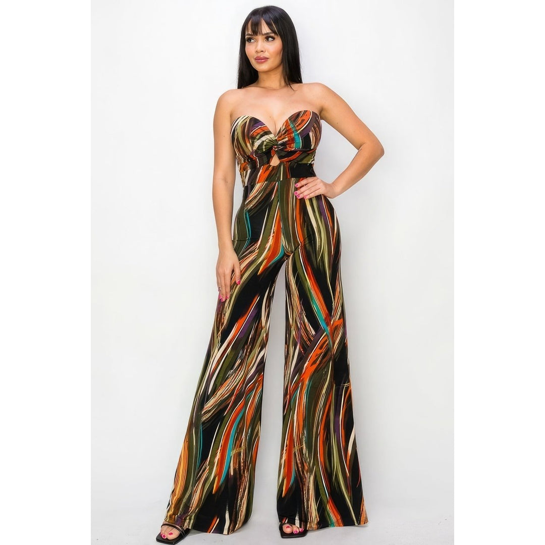 Allover Print Twist Front Wide Leg Jumpsuit Image 1