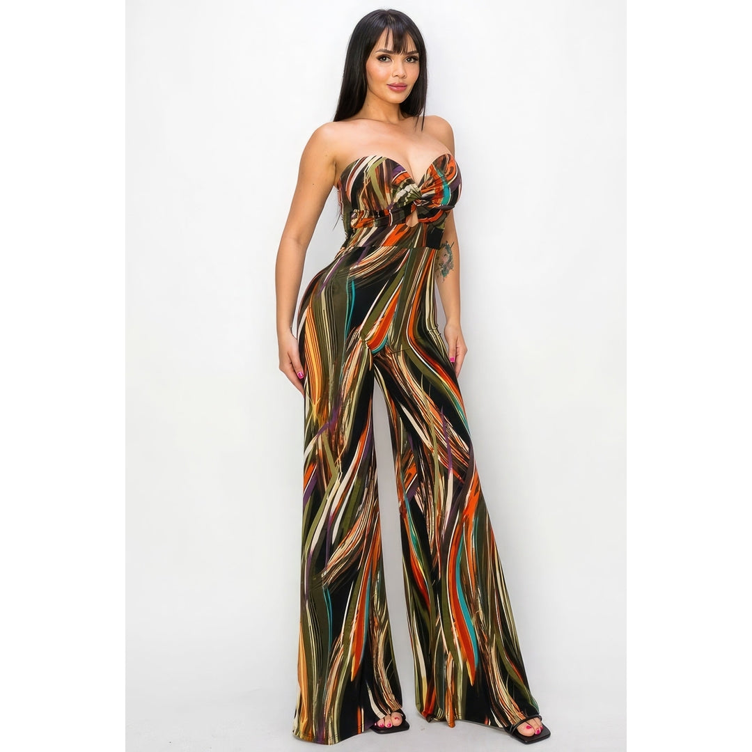 Allover Print Twist Front Wide Leg Jumpsuit Image 3