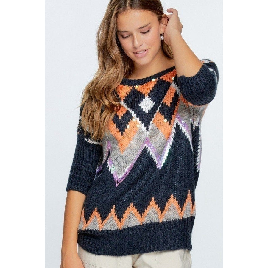 Aztec Pattern With Glitter Accent Sweater Image 1