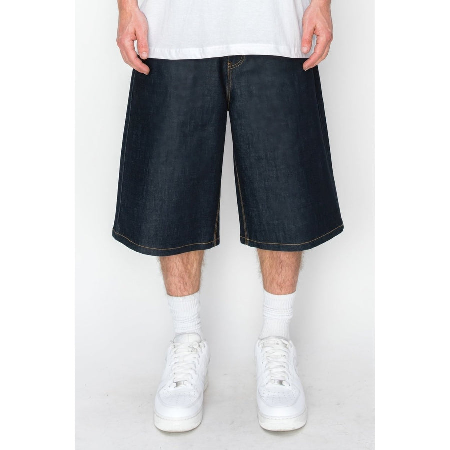 Baggy Fit Raw Denim Shorts Image 1