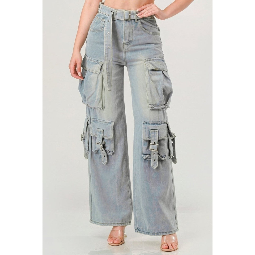 Belted Denim Cargo Jean Image 1