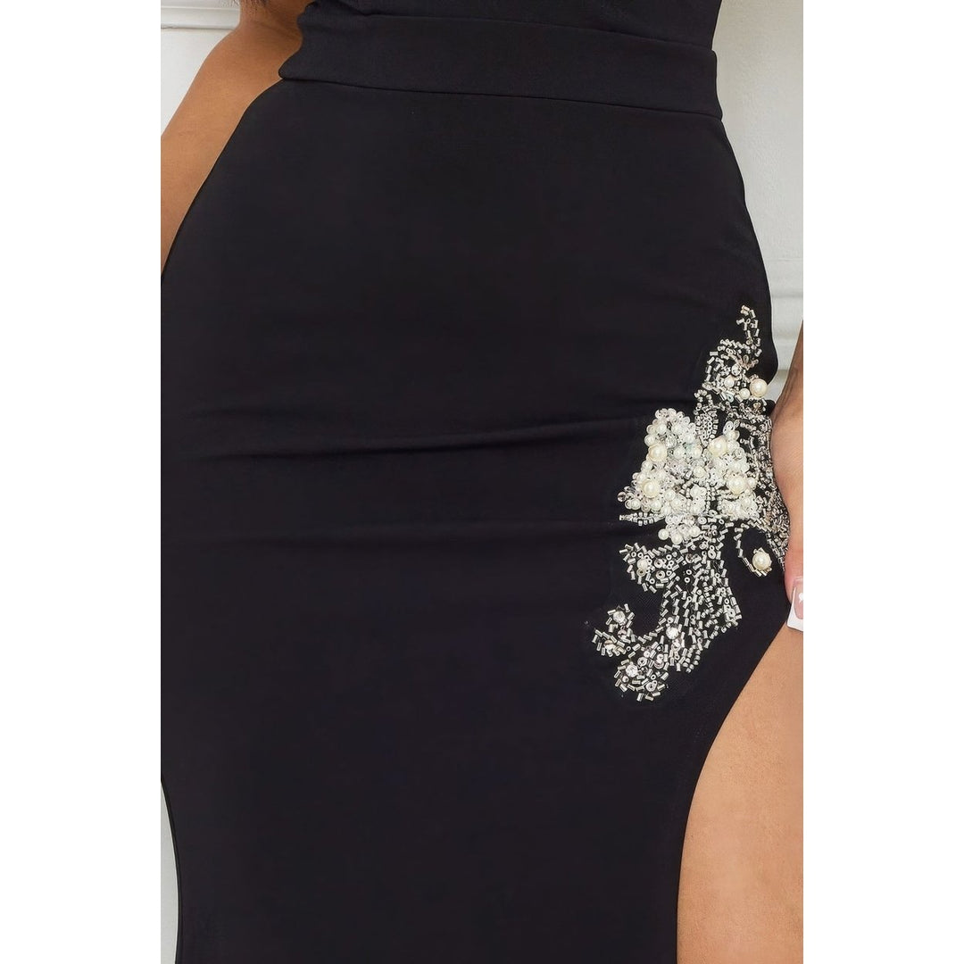 Beaded Embroidered Near Slit Detail Maxi Ddress Image 3