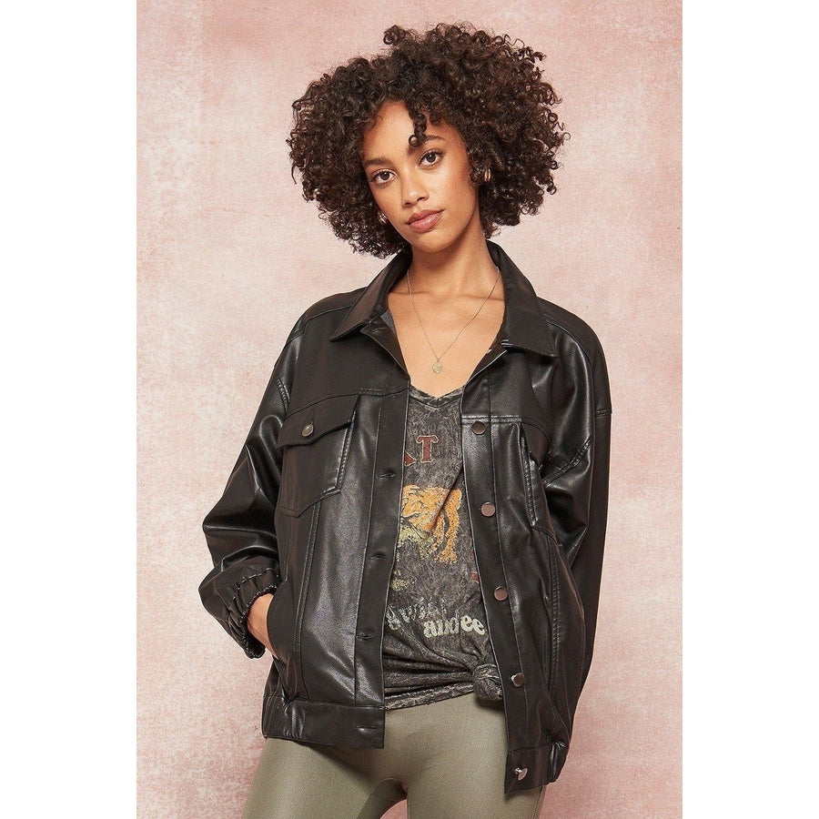 A Faux Leather Jacket Image 1