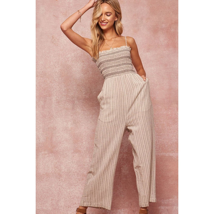 A Striped Woven Linen-blend Jumpsuit Image 1