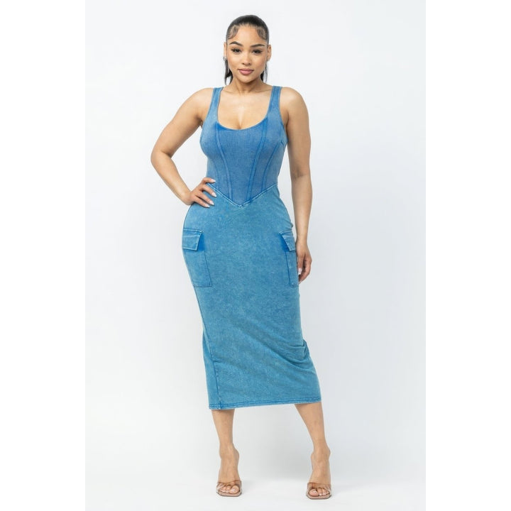 Acid Washed Cargo Midi Dress Image 1