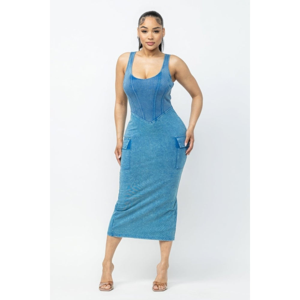 Acid Washed Cargo Midi Dress Image 2