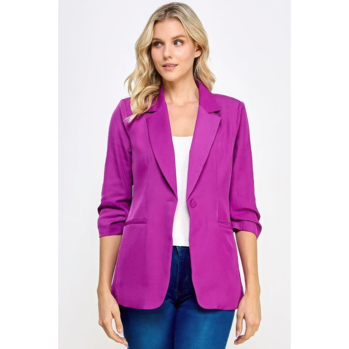 Buttoned Detail 3/4 Sleeve Blazer Image 1