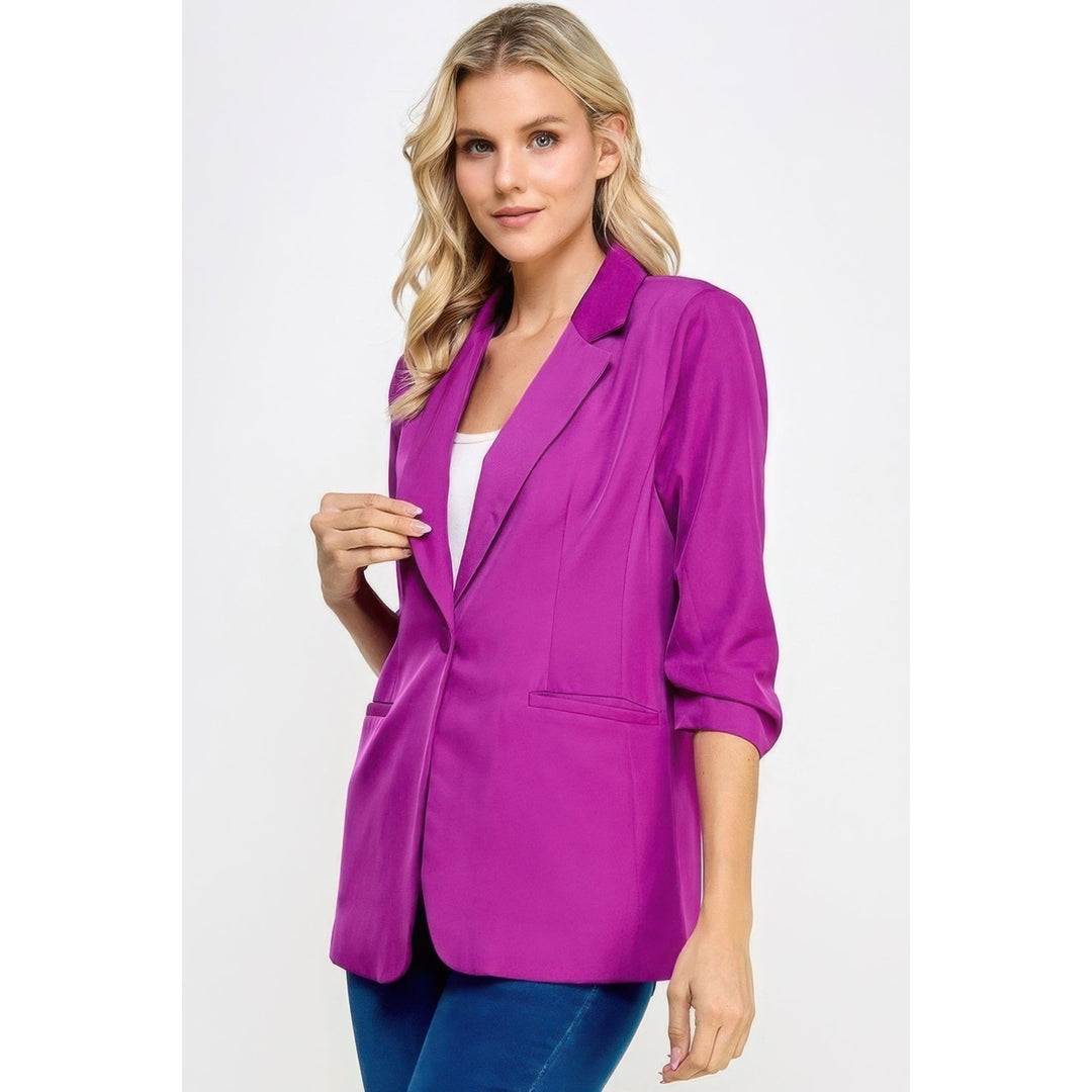 Buttoned Detail 3/4 Sleeve Blazer Image 3