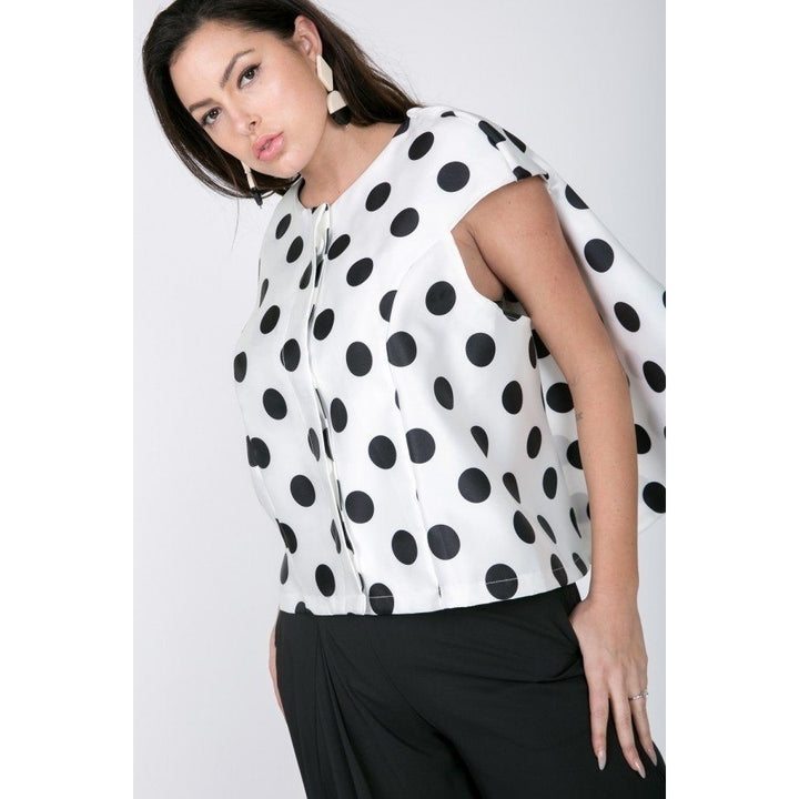 Cascade Ruffle Detail Polka Dot Print Top Image 1