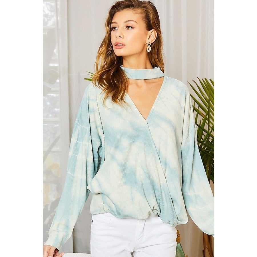 Chocker Neck Surplice Hi-lo Tie-dye Top Image 1