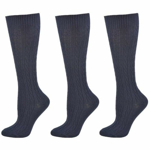 Classic Cable Knit Cotton Knee High Socks 3 Pair Pack Image 1