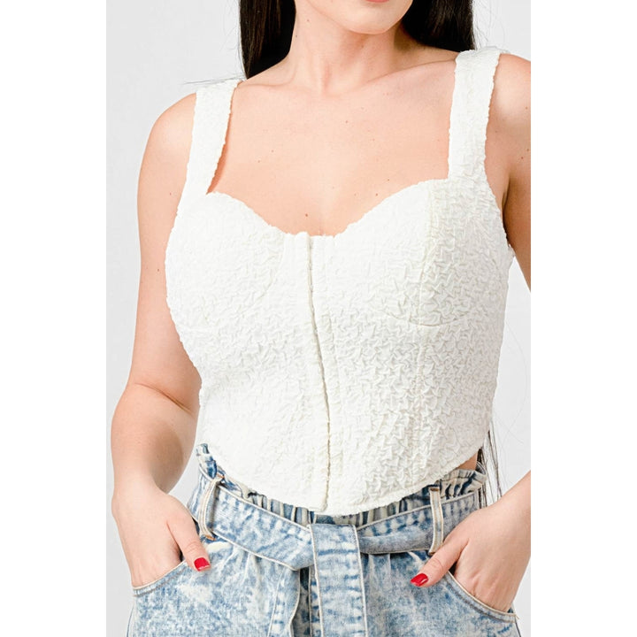 Crinkle Stretch Knit Sweetheart Hooked Bustier Cropped Top Image 3