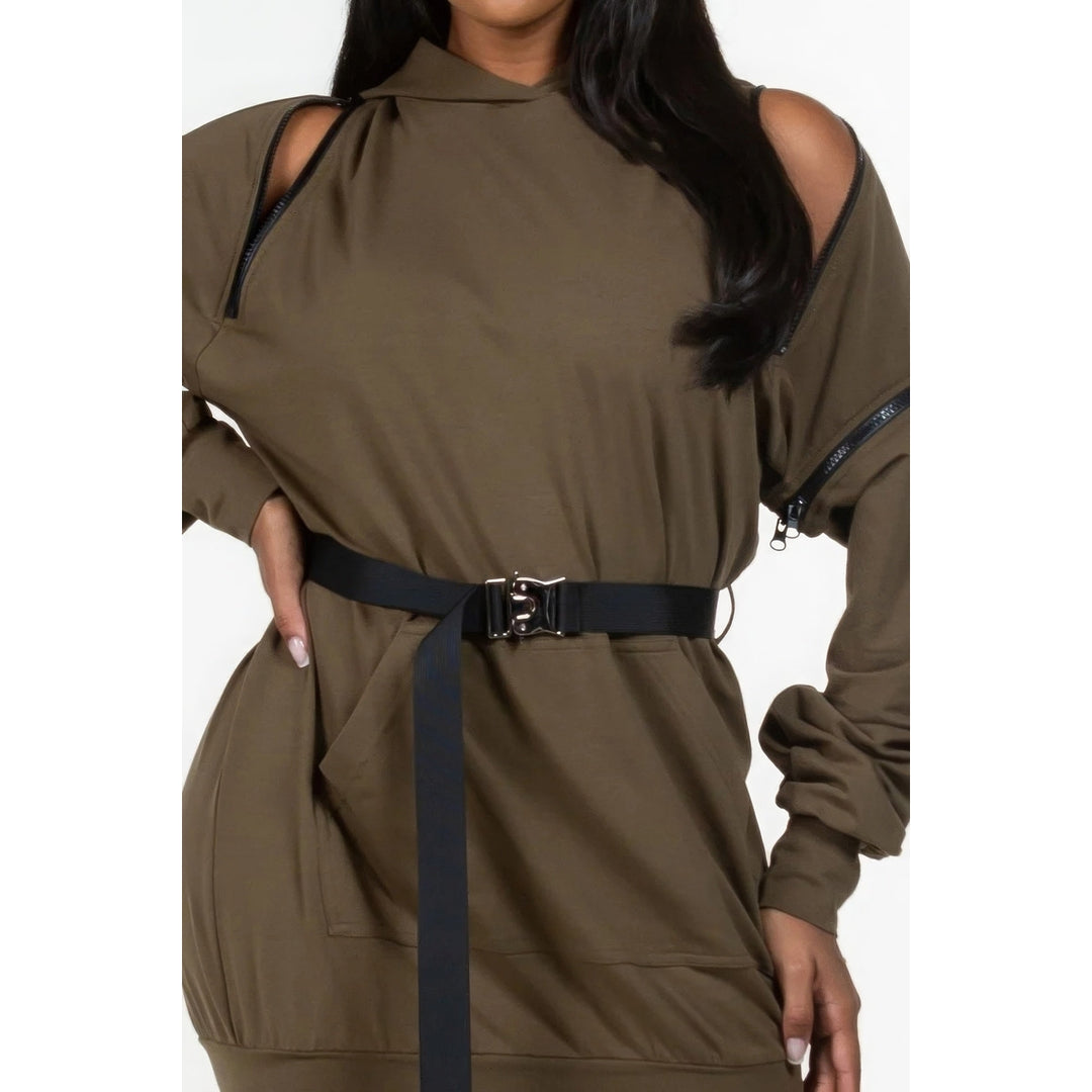 Double Zipper Long Sleeve Hooded Mini Dress Image 3