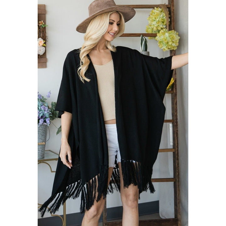 Draped Poncho Cardigan With String Detail Image 3