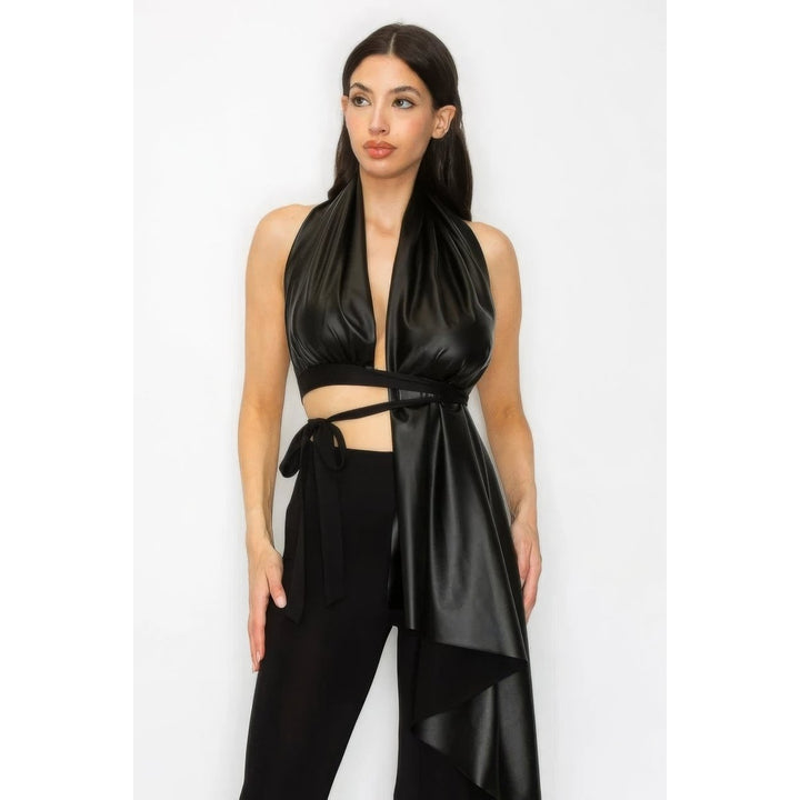 Faux Leather Top Pants Set Image 2