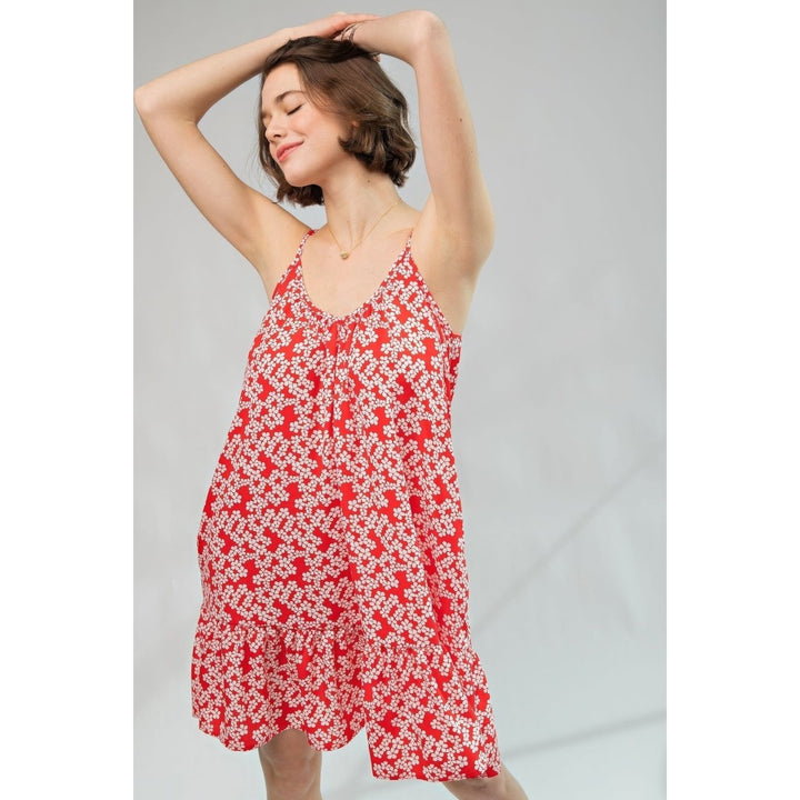 Floral Printed Wool Peach Cami Dress Image 1