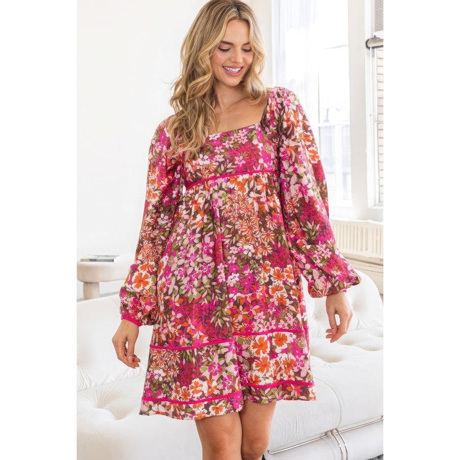 Floral Square Neckline Mini Dress Image 1