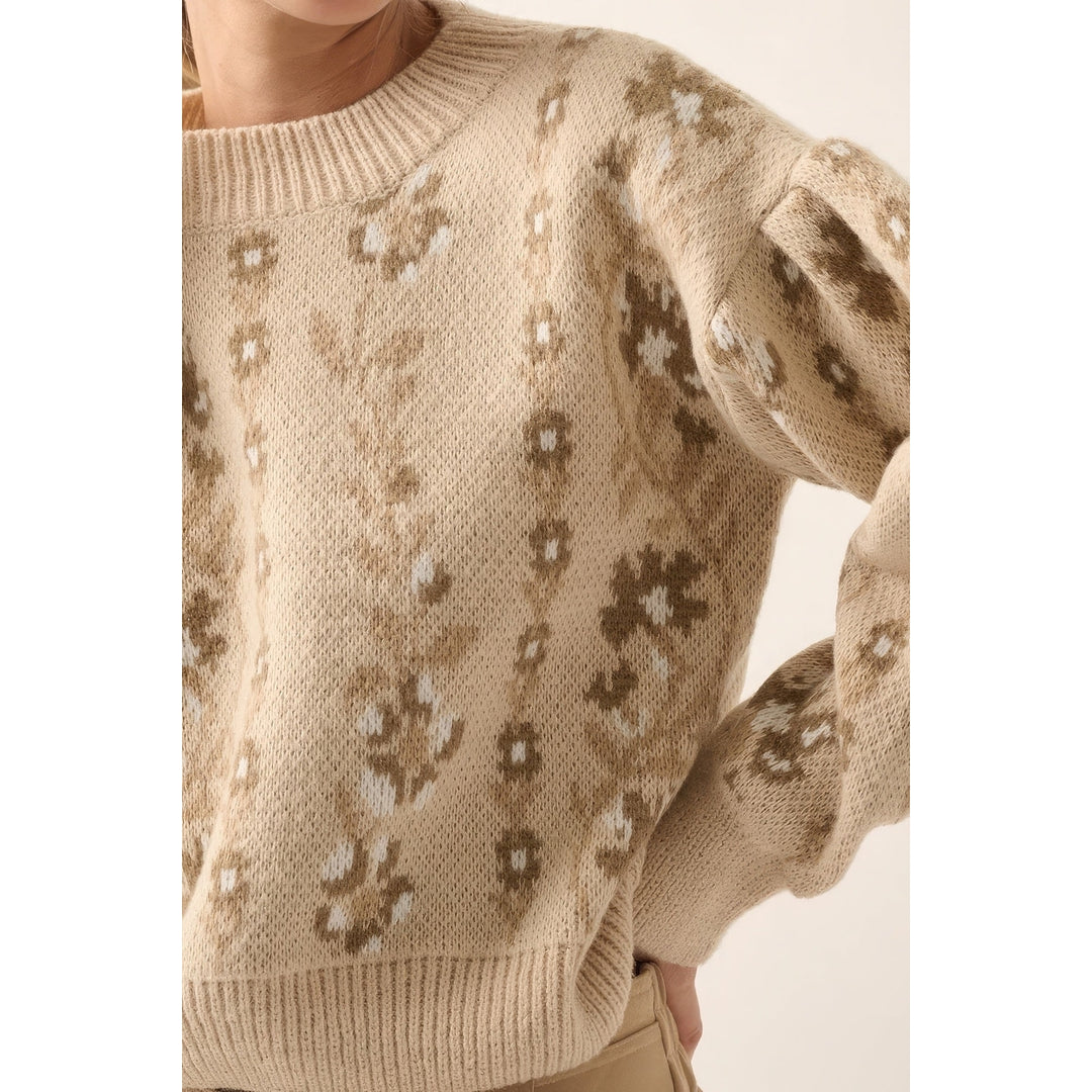 Floral Round Neck Long Sleeve Relax Fit Sweater Image 3