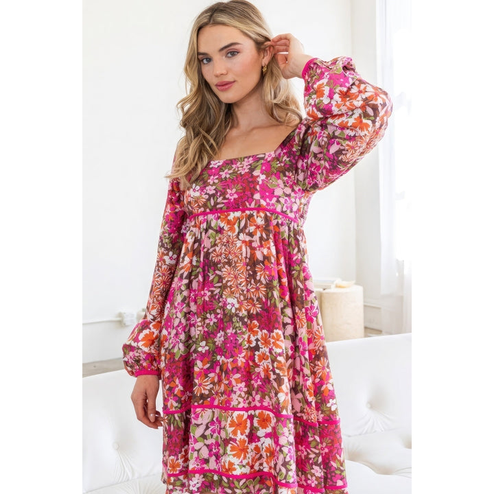 Floral Square Neckline Mini Dress Image 3