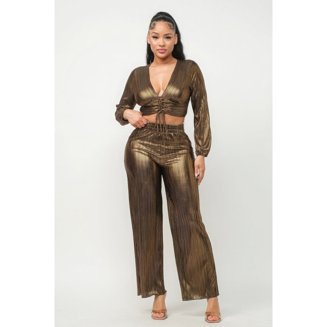 Foil Plisse Tunnel Shirring Top And Pants Set Image 1