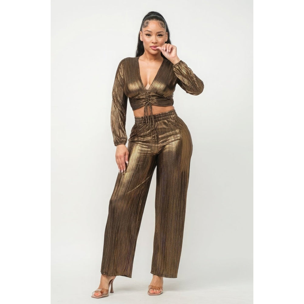 Foil Plisse Tunnel Shirring Top And Pants Set Image 2