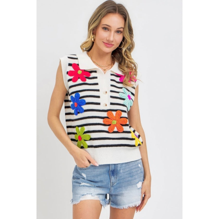 Flower Patch Stripe Knit Top Image 1